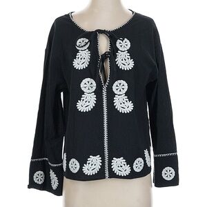 Zara NWT womans boho Black with White Embroidered top size S